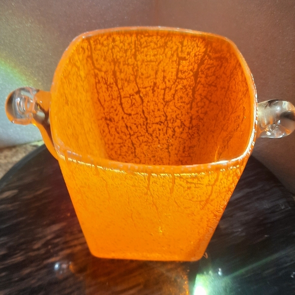 Radiant Orange Glass Art Vase with Handles - Picture 2 of 2
